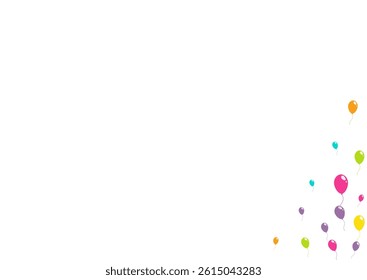 Multicolor Jubilee Inflatable Ball Vector  White Background. Surprise Baloon Wallpaper. Cute Party Cover. Cartoon Decoration Balloon Frame.