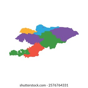 Multicolor Kyrgyzstan map political regions simple flat vector