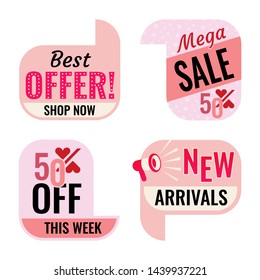 Multicolor labels with different discount rates on white background. Vector