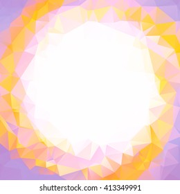 Multicolor lavender, yellow, orange polygonal illustration, which consist of triangles. Geometric Square background in Origami style with empty space in center. Triangular design for your business.