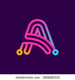 Multicolor A letter logo made of electric wire. This rounded striped icon can be used for tech ads, solder posters, energy company identity, etc.