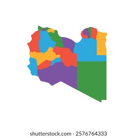 Multicolor Libya map political regions simple flat vector