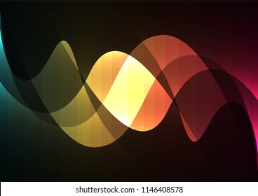 multicolor line curve layer overlap in dark background, wave transparent backdrop, simple technology template, vector illustration