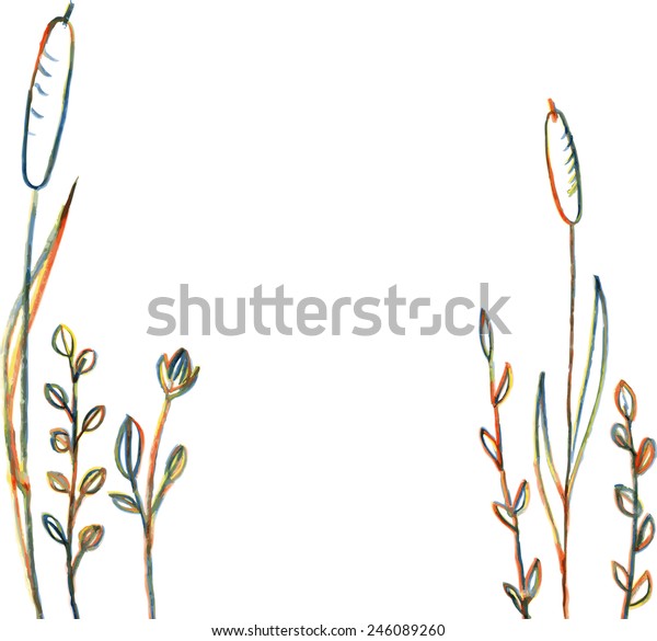 Multicolor Line Drawing Flowers Grass Hand Stock Vector (Royalty Free