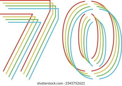 multicolor line number seventy isolated on white background. vector illustration