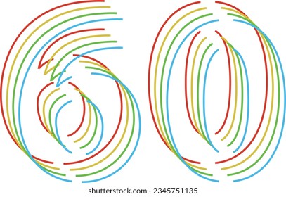línea multicolor número sesenta aislada en fondo blanco. ilustración vectorial