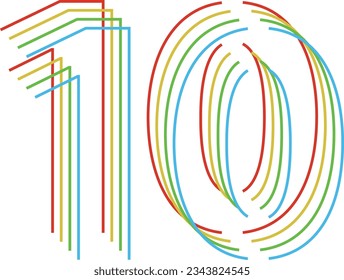 multicolor line number ten isolated on white background. vector illustration