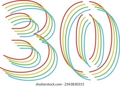 multicolor line number thirty isolated on white background. vector illustration