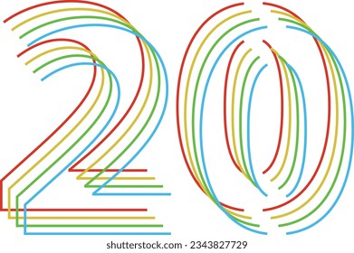 multicolor line number twenty isolated on white background. vector illustration
