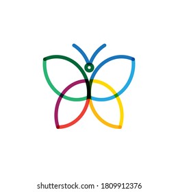 Multicolor linear abstract butterfly.Logo design butterfly. Stock vector illustration isolated on white background.