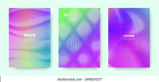 Multicolor Lines Concept. Vector 3d Background. Dynamic Distorted Texture. Bright Geometric Covers Set. Holographic Illustration. Vector 3d Lines Concept. Hologram Halftone Texture.