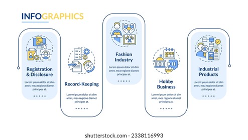 Multicolor lobbying government vector infographics template, data visualization with 5 steps, process timeline chart.