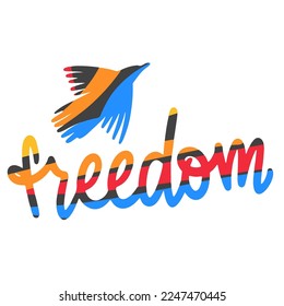 Multicolor logo freedom concept. Flying berd, text