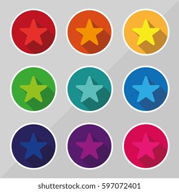 Multicolor Long Shadow Star Icons Vector