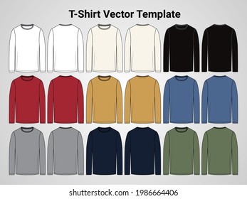 Multicolor Long sleeve T-shirt vector template front and back view.