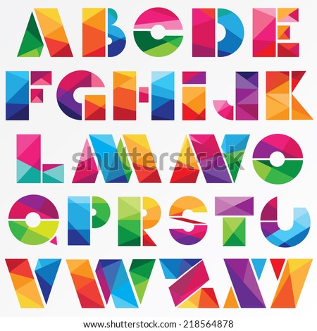 multicolor low poly style alphabet letters isolated on white background