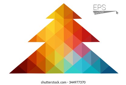 Multicolor low polygon style christmas tree vector illustration consisting of triangles . Abstract triangular polygonal origami or crystal design of New Years celebration. Isolated on white background