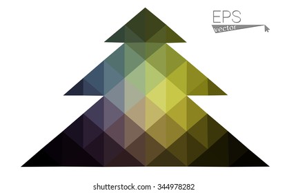 Multicolor low polygon style christmas tree vector illustration consisting of triangles . Abstract triangular polygonal origami or crystal design of New Years celebration. Isolated on white background