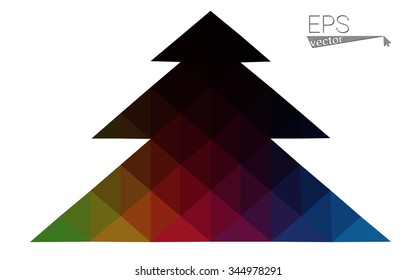 Multicolor low polygon style christmas tree vector illustration consisting of triangles . Abstract triangular polygonal origami or crystal design of New Years celebration. Isolated on white background