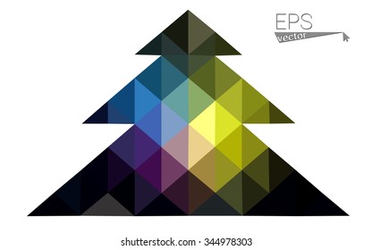 Multicolor low polygon style christmas tree vector illustration consisting of triangles . Abstract triangular polygonal origami or crystal design of New Years celebration. Isolated on white background