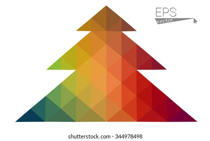 Multicolor low polygon style christmas tree vector illustration consisting of triangles . Abstract triangular polygonal origami or crystal design of New Years celebration. Isolated on white background