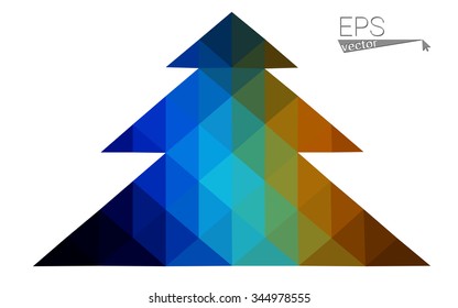 Multicolor low polygon style christmas tree vector illustration consisting of triangles . Abstract triangular polygonal origami or crystal design of New Years celebration. Isolated on white background