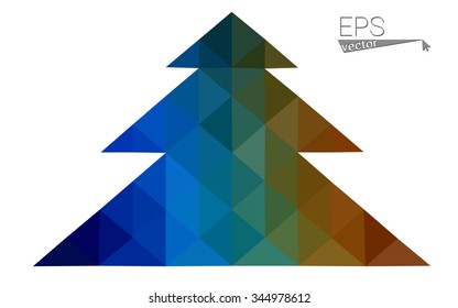 Multicolor low polygon style christmas tree vector illustration consisting of triangles . Abstract triangular polygonal origami or crystal design of New Years celebration. Isolated on white background