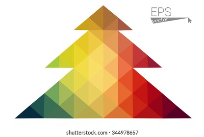 Multicolor low polygon style christmas tree vector illustration consisting of triangles . Abstract triangular polygonal origami or crystal design of New Years celebration. Isolated on white background