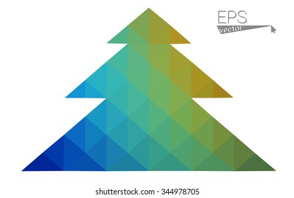 Multicolor low polygon style christmas tree vector illustration consisting of triangles . Abstract triangular polygonal origami or crystal design of New Years celebration. Isolated on white background