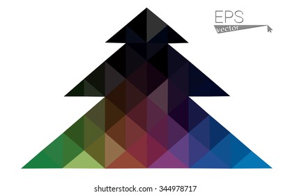 Multicolor low polygon style christmas tree vector illustration consisting of triangles . Abstract triangular polygonal origami or crystal design of New Years celebration. Isolated on white background