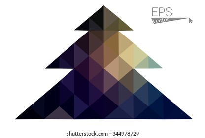 Multicolor low polygon style christmas tree vector illustration consisting of triangles . Abstract triangular polygonal origami or crystal design of New Years celebration. Isolated on white background