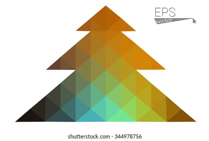 Multicolor low polygon style christmas tree vector illustration consisting of triangles . Abstract triangular polygonal origami or crystal design of New Years celebration. Isolated on white background
