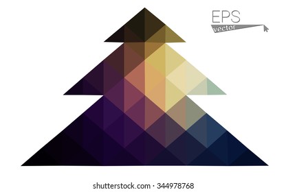Multicolor low polygon style christmas tree vector illustration consisting of triangles . Abstract triangular polygonal origami or crystal design of New Years celebration. Isolated on white background