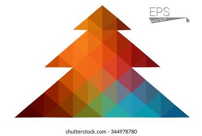 Multicolor low polygon style christmas tree vector illustration consisting of triangles . Abstract triangular polygonal origami or crystal design of New Years celebration. Isolated on white background