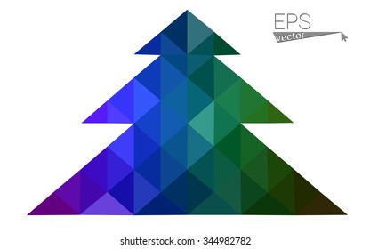 Multicolor low polygon style christmas tree vector illustration consisting of triangles . Abstract triangular polygonal origami or crystal design of New Years celebration. Isolated on white background