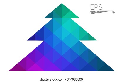 Multicolor low polygon style christmas tree vector illustration consisting of triangles . Abstract triangular polygonal origami or crystal design of New Years celebration. Isolated on white background