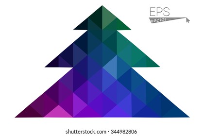 Multicolor low polygon style christmas tree vector illustration consisting of triangles . Abstract triangular polygonal origami or crystal design of New Years celebration. Isolated on white background