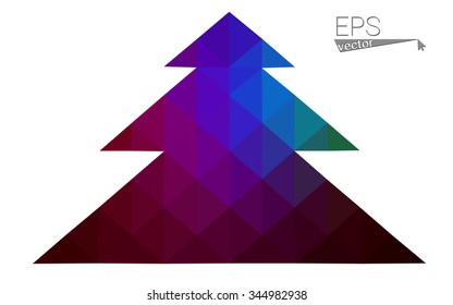 Multicolor low polygon style christmas tree vector illustration consisting of triangles . Abstract triangular polygonal origami or crystal design of New Years celebration. Isolated on white background