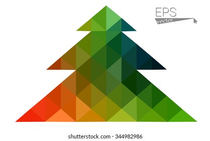 Multicolor low polygon style christmas tree vector illustration consisting of triangles . Abstract triangular polygonal origami or crystal design of New Years celebration. Isolated on white background