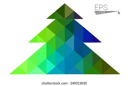 Multicolor low polygon style christmas tree vector illustration consisting of triangles . Abstract triangular polygonal origami or crystal design of New Years celebration. Isolated on white background