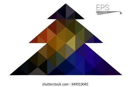 Multicolor low polygon style christmas tree vector illustration consisting of triangles . Abstract triangular polygonal origami or crystal design of New Years celebration. Isolated on white background