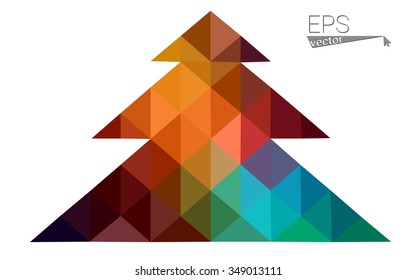 Multicolor low polygon style christmas tree vector illustration consisting of triangles . Abstract triangular polygonal origami or crystal design of New Years celebration. Isolated on white background