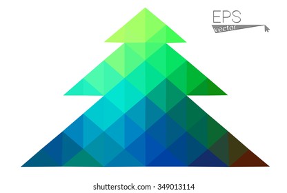 Multicolor low polygon style christmas tree vector illustration consisting of triangles . Abstract triangular polygonal origami or crystal design of New Years celebration. Isolated on white background