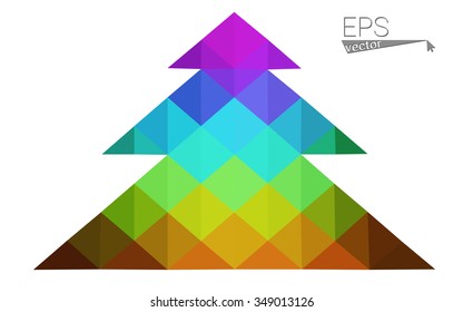 Multicolor low polygon style christmas tree vector illustration consisting of triangles . Abstract triangular polygonal origami or crystal design of New Years celebration. Isolated on white background