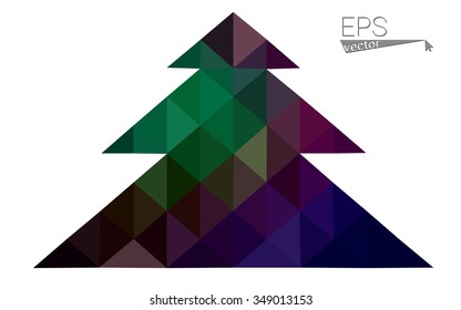 Multicolor low polygon style christmas tree vector illustration consisting of triangles . Abstract triangular polygonal origami or crystal design of New Years celebration. Isolated on white background