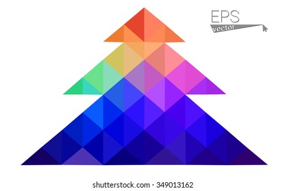 Multicolor low polygon style christmas tree vector illustration consisting of triangles . Abstract triangular polygonal origami or crystal design of New Years celebration. Isolated on white background