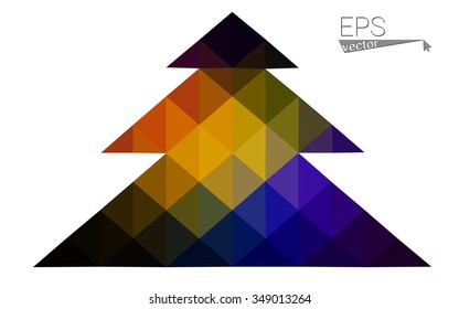 Multicolor low polygon style christmas tree vector illustration consisting of triangles . Abstract triangular polygonal origami or crystal design of New Years celebration. Isolated on white background