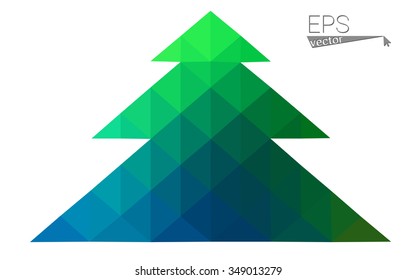 Multicolor low polygon style christmas tree vector illustration consisting of triangles . Abstract triangular polygonal origami or crystal design of New Years celebration. Isolated on white background