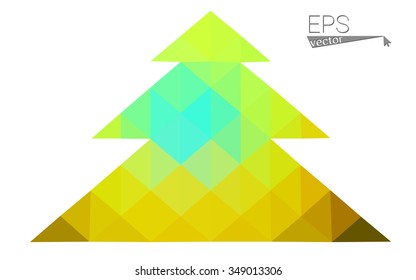 Multicolor low polygon style christmas tree vector illustration consisting of triangles . Abstract triangular polygonal origami or crystal design of New Years celebration. Isolated on white background