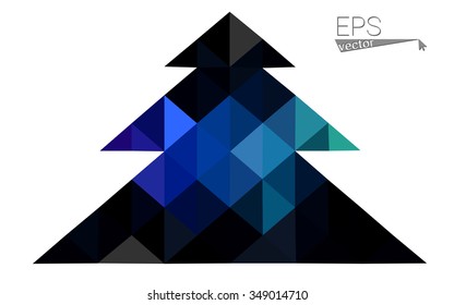 Multicolor low polygon style christmas tree vector illustration consisting of triangles . Abstract triangular polygonal origami or crystal design of New Years celebration. Isolated on white background